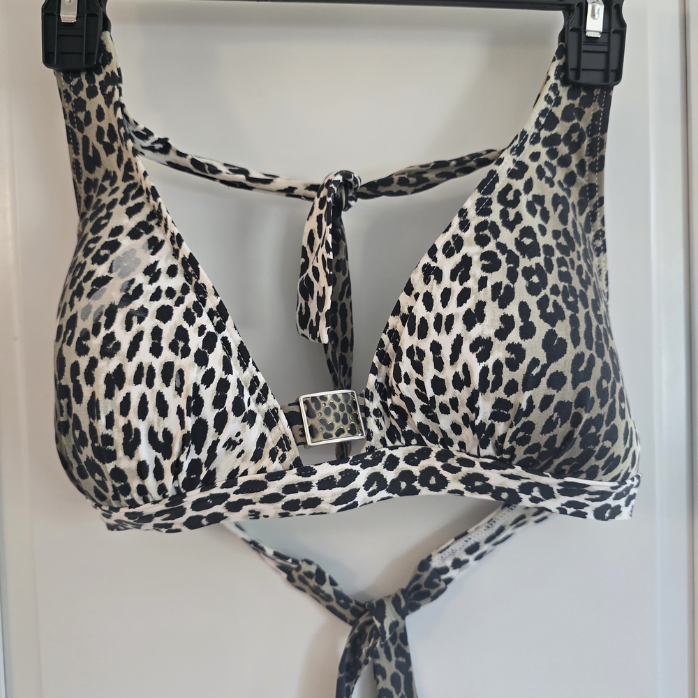Tommy Bahama Leopard Print Halter Bikini Top - Black & Cream